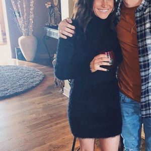 black furry mini dress